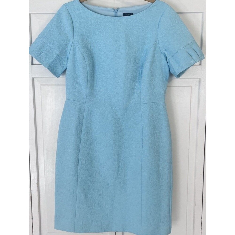 Talbots Light Blue Cotton Jacquard Dress NWT $159 Size 10 Petite